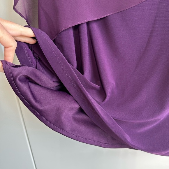 X by Xscape Purple Formal Gown Gold Beading Size 6 Sheer Cape Poncho - Picture 7 of 8